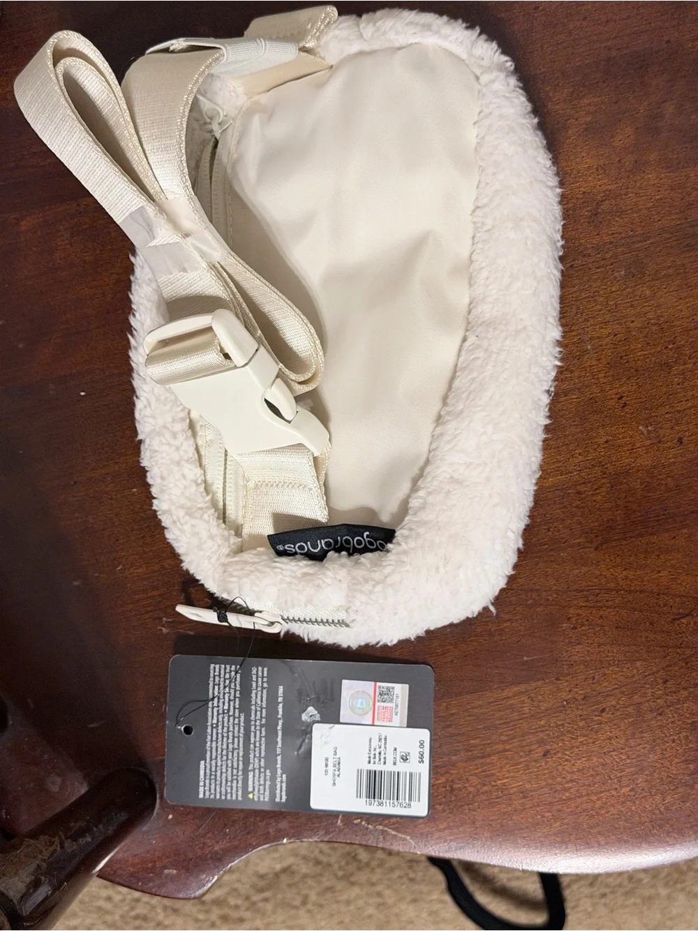 Alabama Sherpa Belt Bag in Cream with Red Embroidered A for Alabama